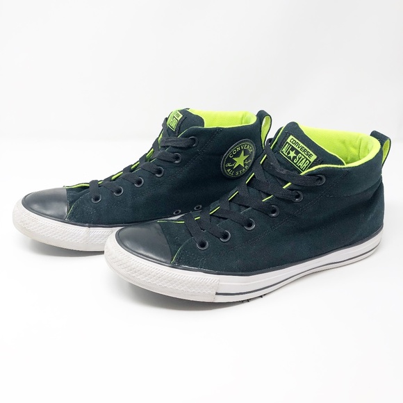 black and lime green converse